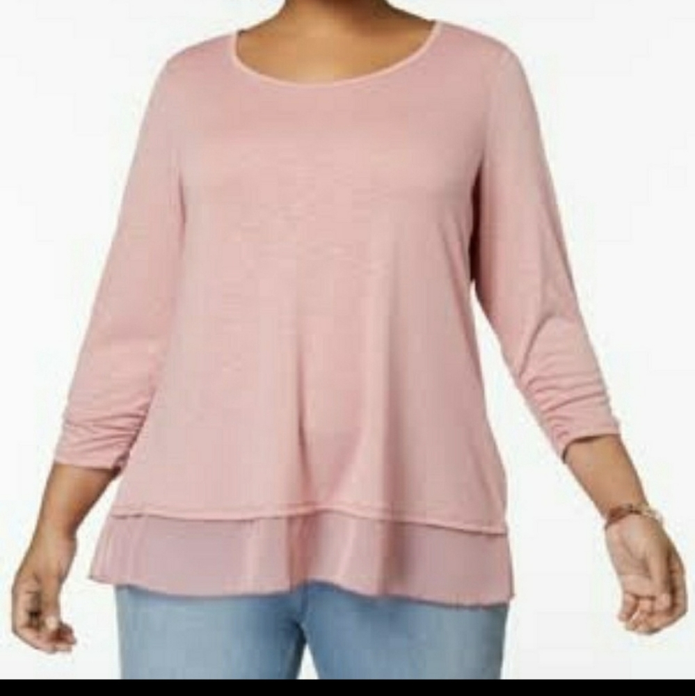Style & Co. Solid Tulip Pink Three Tiered Hem
